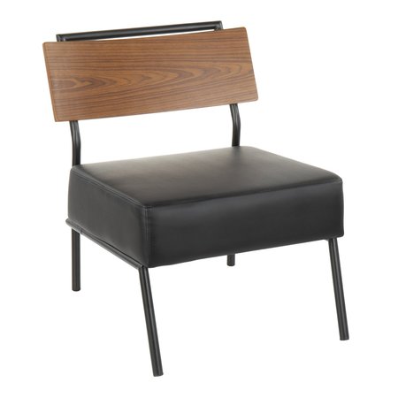 LUMISOURCE Fiji Accent Chair in Black Faux Leather with Walnut Wood Accent CH-FIJI BK+BK